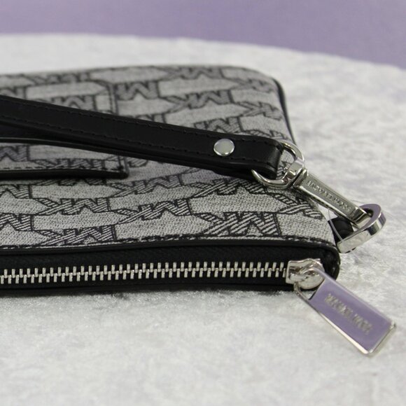 Michael Kors Logo Print Wristlet Clutch Pouch – Grey/Black Monogram MK Zip Bag - Picture 5 of 9
